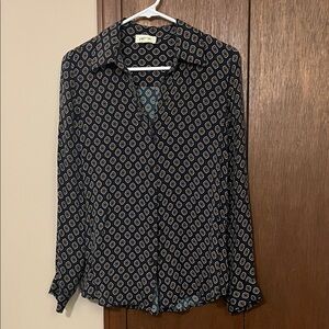 L'AGENCE Navy Geometric Button-Down Shirt
